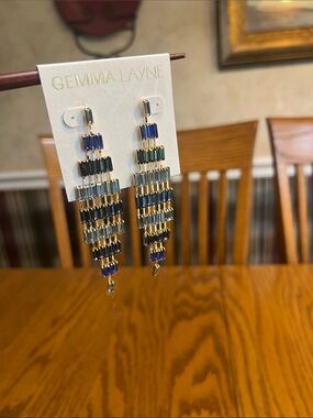 GEMMA LAYNE Gold-Tone Drop Earrings with Lt and Drk Blue Beads. Cascade Effect